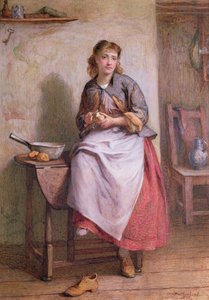 ジャガイモの皮をむく女の子 作： William Harris Weatherhead