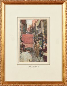 エリザベス朝の交通渋滞 (鉛筆と水彩) 作： William Hatherell