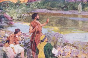 ヨハネは歩きながらイエスを見つめて言った、ホダー＆ストートン発行の聖書の物語、1930年頃から神の小羊を見よ