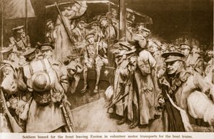 1914〜19年にロンドンの大鉄道駅で実施された感動的な喜びと悲しみのシーン 作： William Hatherell