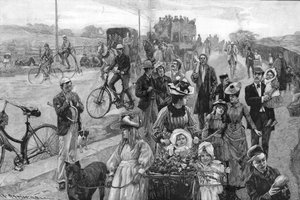 多くの自転車でストリートシーン 作： William Hatherell