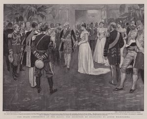 ハーグでの平和会議、ウィルヘルミナ女王による代議員のレセプション 作： William Hatherell