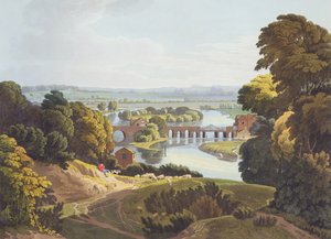 ロバーターハヴェルザヤンガー（1793-1878）によって刻まれた1818年（アクアチント）のレディング近くのキャバーシャム橋 作： William Havell