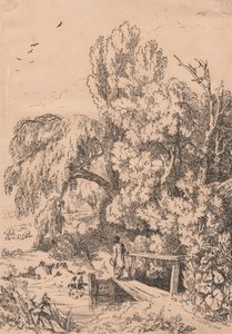 Paisagem com árvores, passarela de travessia de garotas 作： William Havell