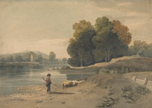 少年と羊のいる川の情景 作： William Havell