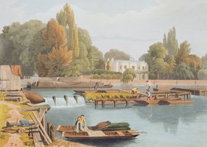 マーロウ橋の堰、ロバートハヴェルヤンガー（1793-1878）によって刻まれた1818年（アクアチント） 作： William Havell