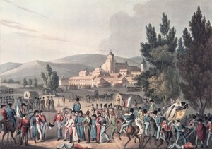 ヴィットーリアの戦い、1813年、囚人を連れてくる、I。クラークによってエッチングされ、M。デュブール（アクアチント）によってアクアティント 作： William Heath
