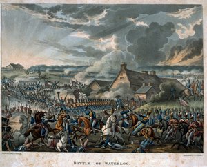 1815年のウォータールーの戦い、1818年にT.Teggによって出版された「ウェリントンの勝利」からのプレート29（アクアチント色） 作： William Heath