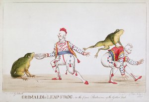 黄金の魚のコミックパントマイムでのグリマルディの跳躍のカエル、1812 作： William Heath