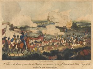 1815年6月18日、ウォータールーの戦いで79連隊とスコッチグレイにキュイラシエが囲まれた瞬間にロムニーによって彫刻され、リチャードエヴァンスによって出版されました 作： William Heath