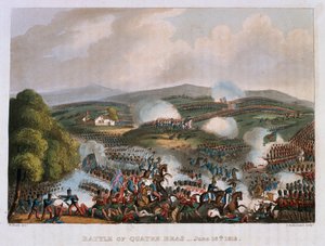 1815年6月16日のキャトルブラの戦い、トーマスサザーランド、1815年に彫刻（アクアチント色） 作： William Heath