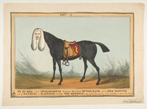 1829年6月29日、彼のすべての婚約と共に販売される有名な競走馬ウールサック。 作： William Heath