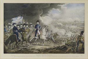 1815年6月18日、ウォータールーの戦いでのウェリントン公爵と最も著名な将校への「イギリス国民へ」、WT FryとT.サザーランドによるアクアチント、J。ジェンキンス発行、ロンドン、18 作： William Heath