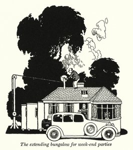 週末のパーティー用に拡張されたバンガロー（リトグラフ 作： William Heath Robinson