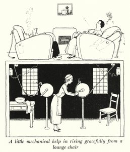 ラウンジチェアから優雅に立ち上がるためのちょっとした機械的な手助け（リトグラフ 作： William Heath Robinson