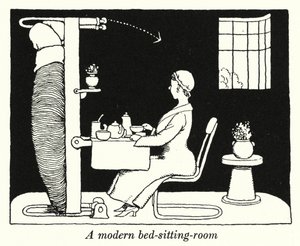 モダンなベッドシッティングルーム（リトグラフ 作： William Heath Robinson