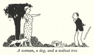 女性と犬とクルミの木（リトグラフ 作： William Heath Robinson
