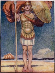 アキレス（ギリシャの英雄の中で最も足が速く、最も勇敢な人物）（カラーリトグラフ 作： William Heath Robinson