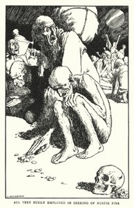 忙しそうにサビピンを探している人たち（リトグラフ 作： William Heath Robinson