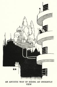 見苦しい景色を芸術的に隠す方法（リトグラフ 作： William Heath Robinson