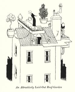 魅力的にレイアウトされたルーフガーデン（リトグラフ 作： William Heath Robinson