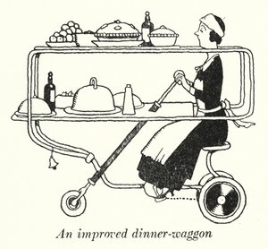 改良されたディナーワゴン(リトグラフ) 作： William Heath Robinson
