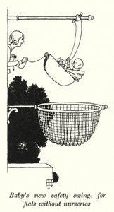授乳室のないアパートのための、赤ちゃんの新しい安全ブランコ（リトグラフ 作： William Heath Robinson