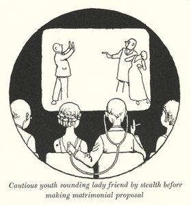 結婚を申し込む前に女友達にこっそり声をかける用心深い若者（リトグラフ 作： William Heath Robinson