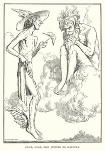 ジュピターがマーキュリーに言った「来い、来い」（リトグラフ 作： William Heath Robinson