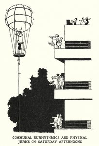 土曜日の午後に行われた共同リトミックとフィジカル・ジャークス（リトグラフ 作： William Heath Robinson