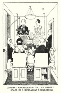バンガローのダイニングルームの限られたスペースをコンパクトにアレンジ（リトグラフ 作： William Heath Robinson