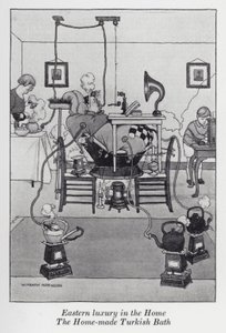 家庭で楽しむ東洋の贅沢、手作りのトルコ風呂（リトグラフ 作： William Heath Robinson