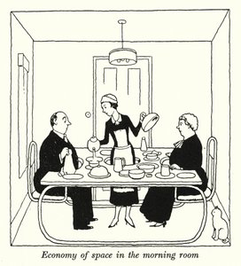 朝の部屋のスペースの経済性（リトグラフ 作： William Heath Robinson