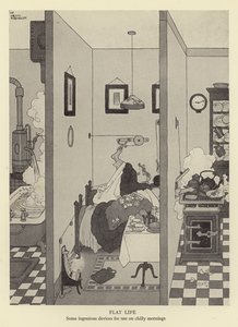平らな生活、肌寒い朝に使用するいくつかの独創的なデバイス 作： William Heath Robinson