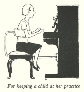 子供を練習に付き合わせるために（リトグラフ 作： William Heath Robinson