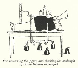 姿を保存し、快適にAnno Dominiの猛攻撃をチェックするために（リトグラフ 作： William Heath Robinson