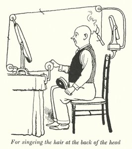 後頭部の髪をすくために（リトグラフ 作： William Heath Robinson