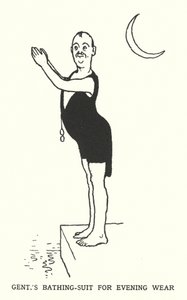 イブニングウェアとしての紳士用入浴着（リトグラフ 作： William Heath Robinson