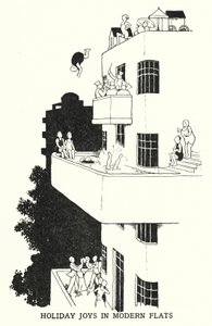 モダンなフラットでの休日の楽しみ（リトグラフ 作： William Heath Robinson