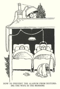 朝、アララムが妻の邪魔をしないようにするには（リトグラフ 作： William Heath Robinson