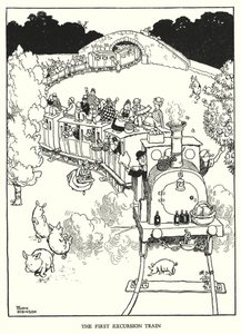 W・ヒース・ロビンソンによる「Railway Ribaldry」のイラスト（リトグラフ）。 作： William Heath Robinson