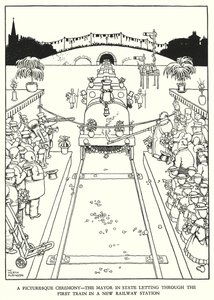 W・ヒース・ロビンソンによる「Railway Ribaldry」のイラスト（リトグラフ）。 作： William Heath Robinson