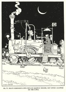 W・ヒース・ロビンソンによる「Railway Ribaldry」のイラスト（リトグラフ）。
