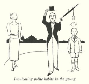 若者に礼儀作法を教える（リトグラフ 作： William Heath Robinson