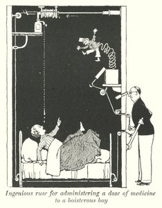 騒がしい少年に薬を投与するための独創的な策略（リトグラフ 作： William Heath Robinson