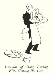 クレイジーペイビングの発明者、最初のアイデアを得る（リトグラフ 作： William Heath Robinson