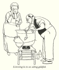 病気の金魚に耳を傾ける（リトグラフ 作： William Heath Robinson