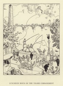 テムズ川堤防での昼食時間 作： William Heath Robinson