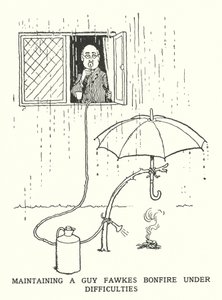 困難な状況下でのGuy Fawkesの焚き火の維持（リトグラフ 作： William Heath Robinson