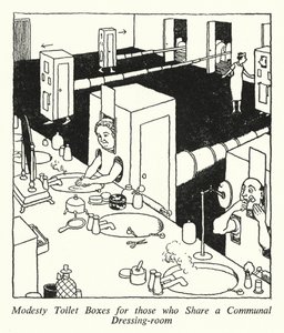 共用ドレッシングルームを共有する人のためのモデスティ・トイレ・ボックス（リトグラフ 作： William Heath Robinson